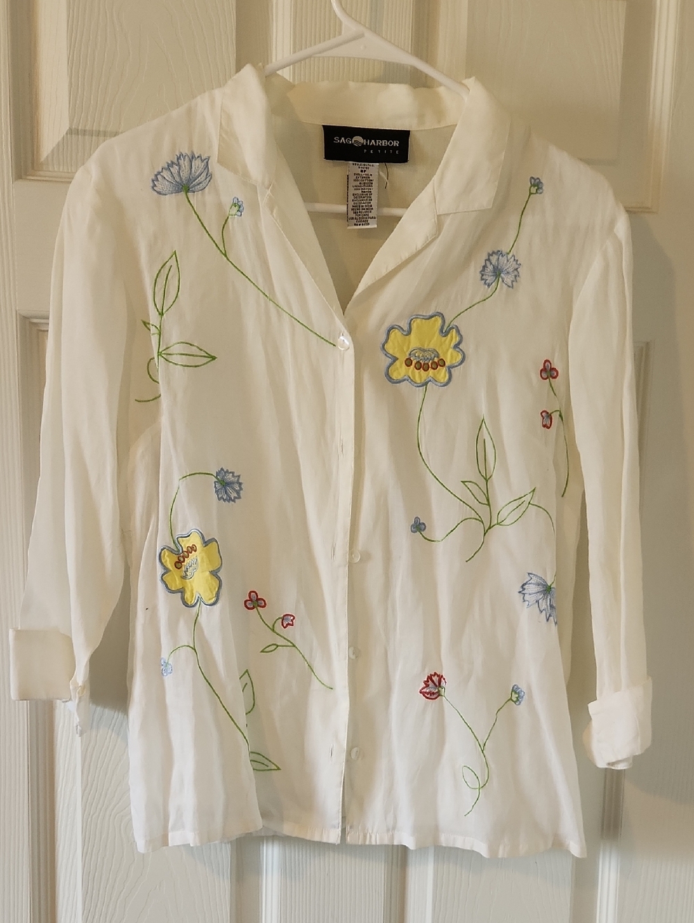 Sag Harbor Vintage 90s Cottagecore Embroidered Button Blouse 8P 100 % Cotton
